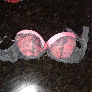 Pink bra with gray lace